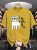 Unisex Crew Neck Tee Cute Bulldog Are You Ok Letter Cartoon Print Soft Cotton Loose Short Sleeve Summer Casual Male Streetwear Tops