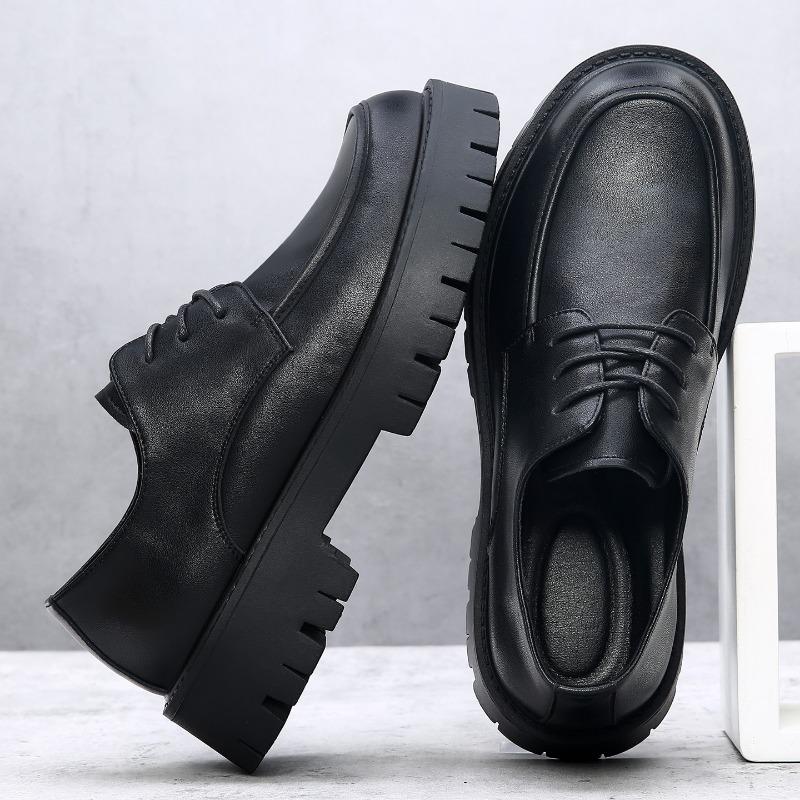 Large Size 4 Casual Leather Shoes Men's Autumn New Business Dress Thick Sole Heightening Men's Big Head Leather Shoes
