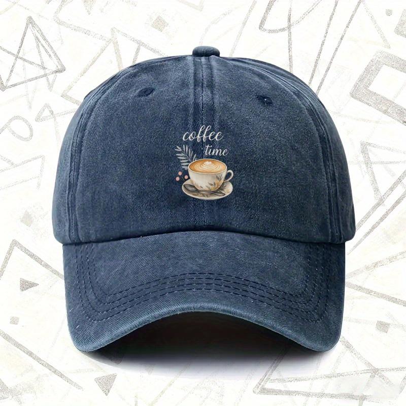 A Vintage Washed Cap Featuring Coffee Time Suitable for Both Men And Women This Solid Baseball Hat Is Perfect for All Season