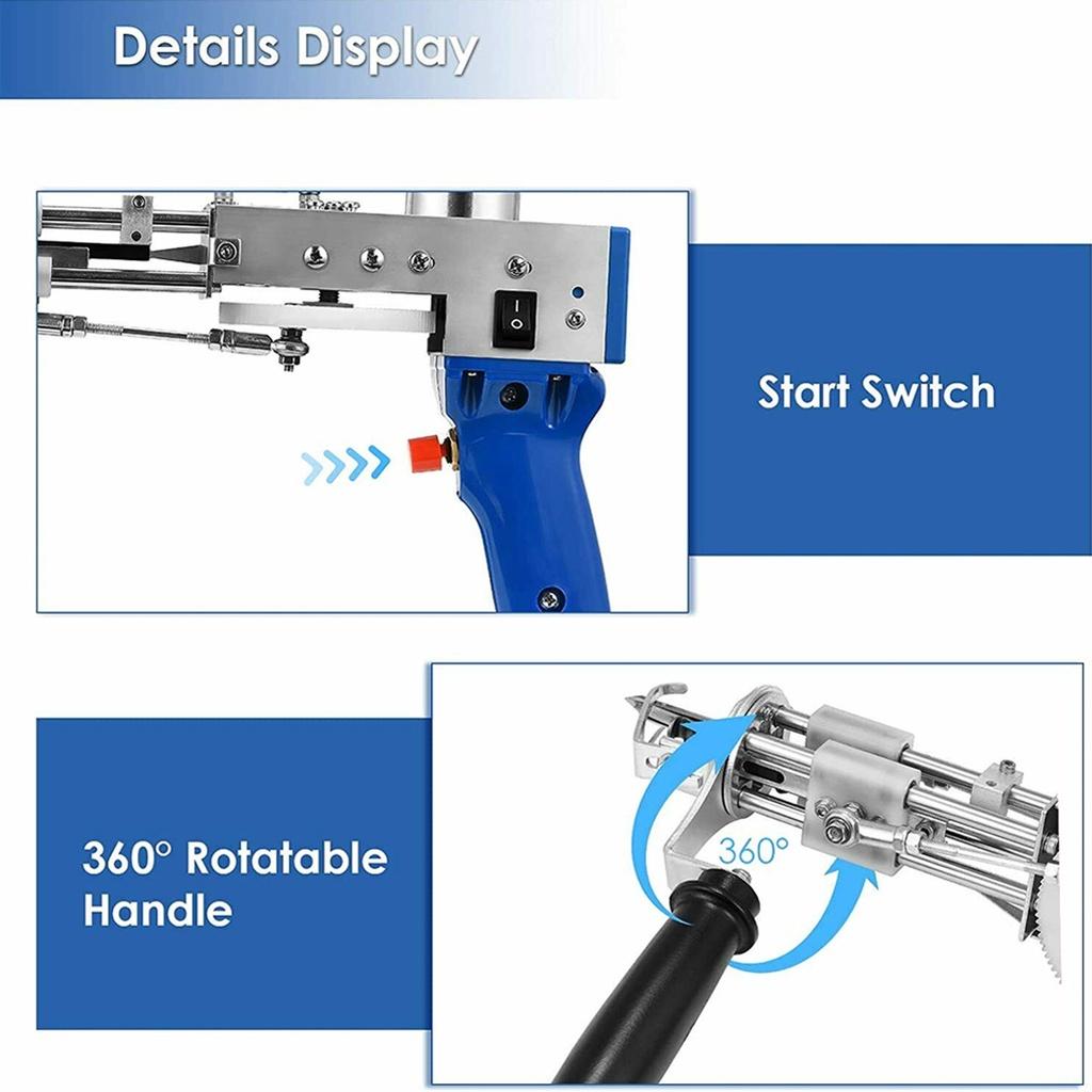 80W Electric Carpet Tufting Guns Hand Guns Carpet Weaving Flocking Machines Cut Pile Weaving Flocking Machines Loop Pile Cut Pile Rug AC 110V-240V