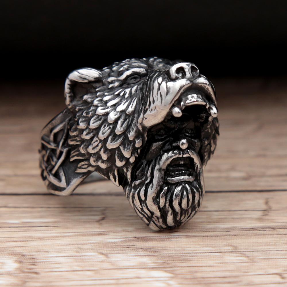 Retro Beer Oorloger Viking Ringen voor Mannen Zilver Roestvrij Staal Noordse Viking Ring Punk Biker Sieraden Maat 7-15