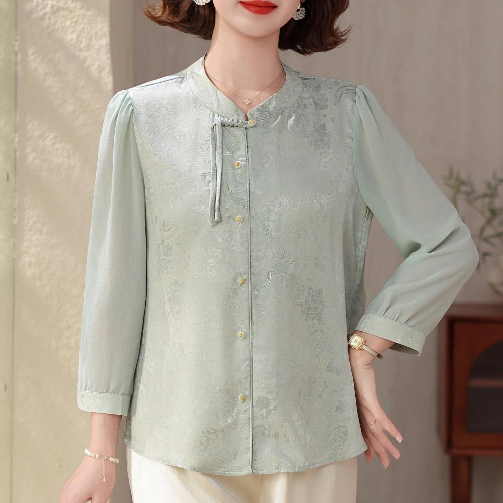 

Mom s Elegant 2026 Chinese-Style Seven-Sleeve Top for Middle-Aged & Elderly Women 4XL-Recommended 135-150 lbs зелёный