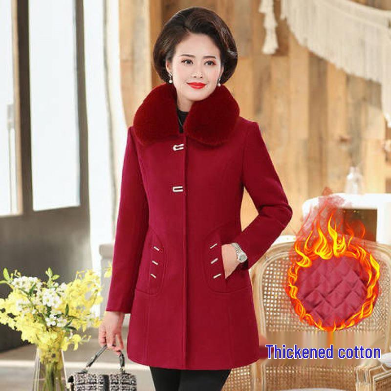 Palton de lână de iarnă de lungime medie pentru mamă - Larg, la modă și extra gros pentru femei