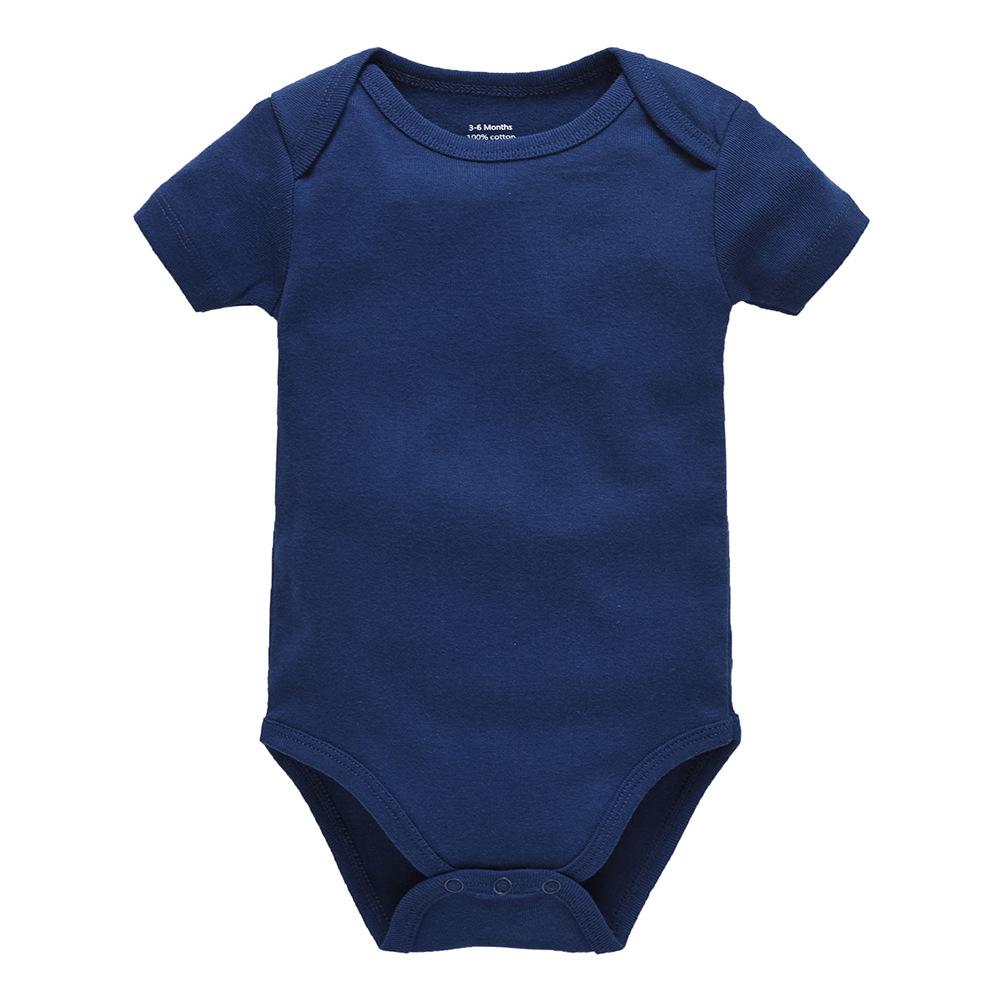 Summer Newborn 100% Cotton Short Sleeve Baby Romper - Plain Color with Snap Crotch, Customizable Print Children's Bodysuit