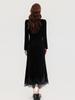 Autumn Elegant Velvet Dress with Square Neck and Lace Trim
