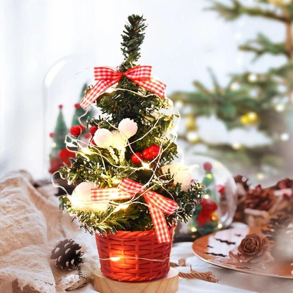 Red Mini Artificial Christmas Tree With LED Light Balls Artificial Pine Tree  Hotel Cafe Table
