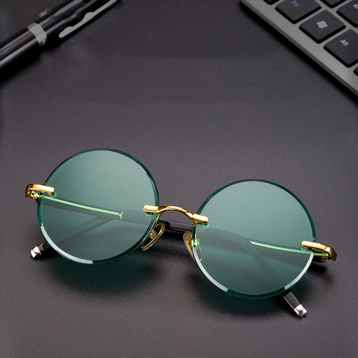 

1 шт. Модные очки темно-зеленого цвета с кристаллами, зеркальные мужские круглые солнцезащитные очки без оправы, женские очки зелёный