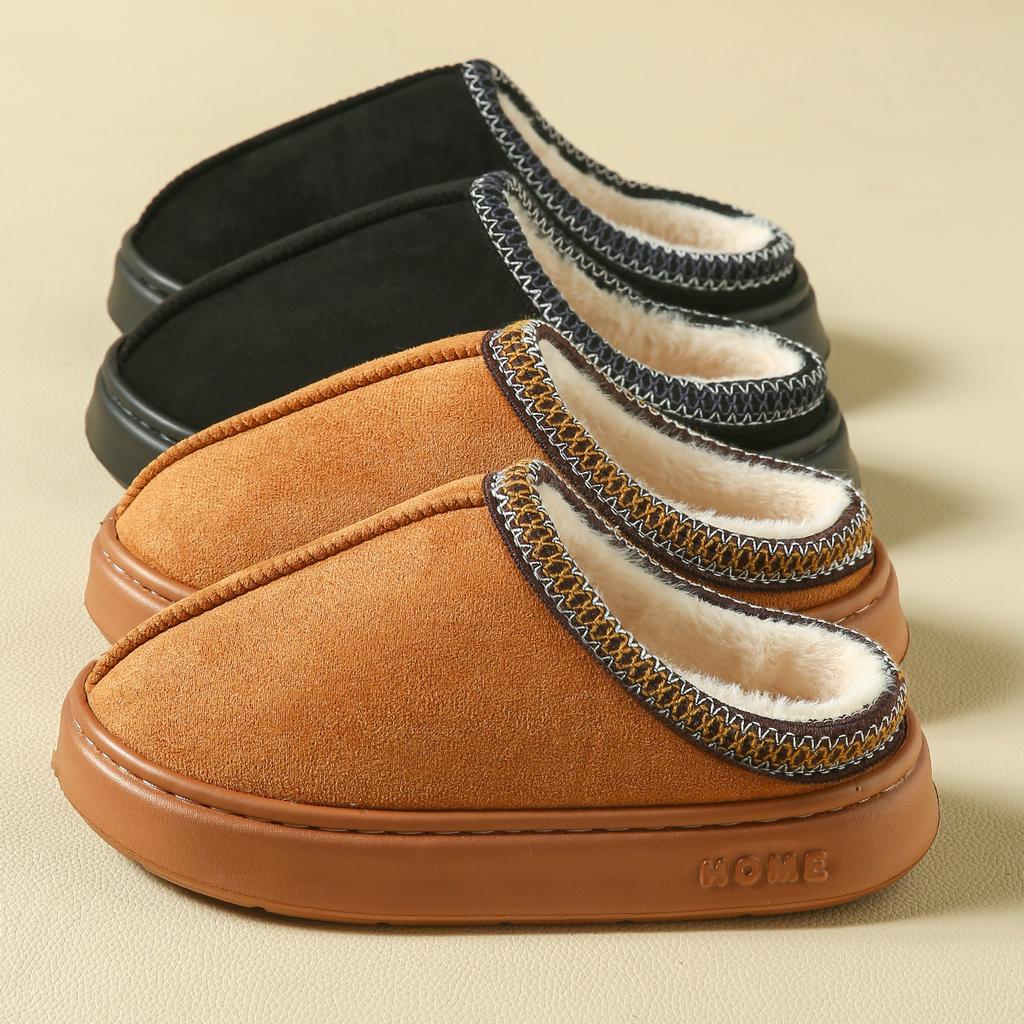 Pohodlné a elegantní sametové pantofle s krajkovým lemem pro podzim a zimu, lehké a hřejivé pantofle s EVA podrážkou