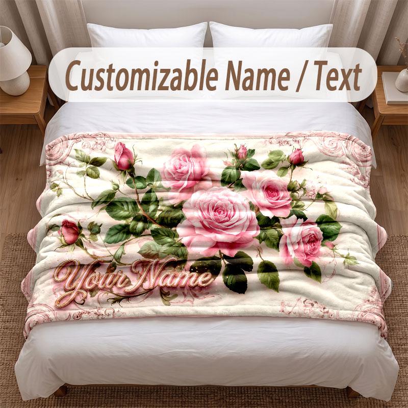 Floral Garden Theme Soft Blanket Personalized Custom Name Text Print Warm Blanket Home Sofa Bedroom Decor