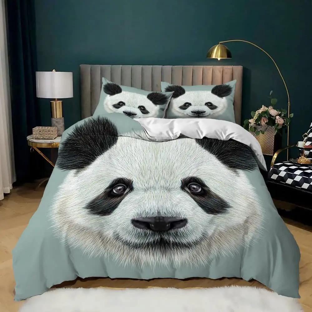 Panda Polar Bear Duvet Cover 3D Printed Animal Bedding Set, Single and Double Beds, Full Size Double Bed, Large Pillowcase Gift