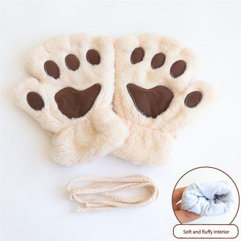Lovely Plush Cat Claw Paw Gloves Plush Mittens Warm Soft Plush Short Fingerless Fluffy Bear Gloves Costume Half Finger Gloves