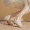 83315 High Heels Women's Thin Heels Winter 2025 New Crystal Bridal Wedding Shoes Pointed Head Shallow Mouth Side Empty Single Shoes