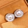 Cao Shi Trendy Irregular Round Stud Earrings: Imitation Pearl & Gentle Fragrance Style for Women