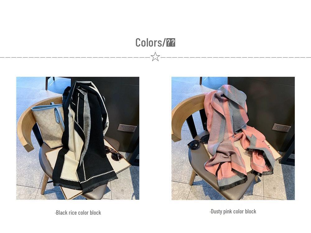 Koreanischer Dongdaemun Damen High-End Doppelseitiger Kaschmir-Feeling Herbst & Winter Langer Schal Stola