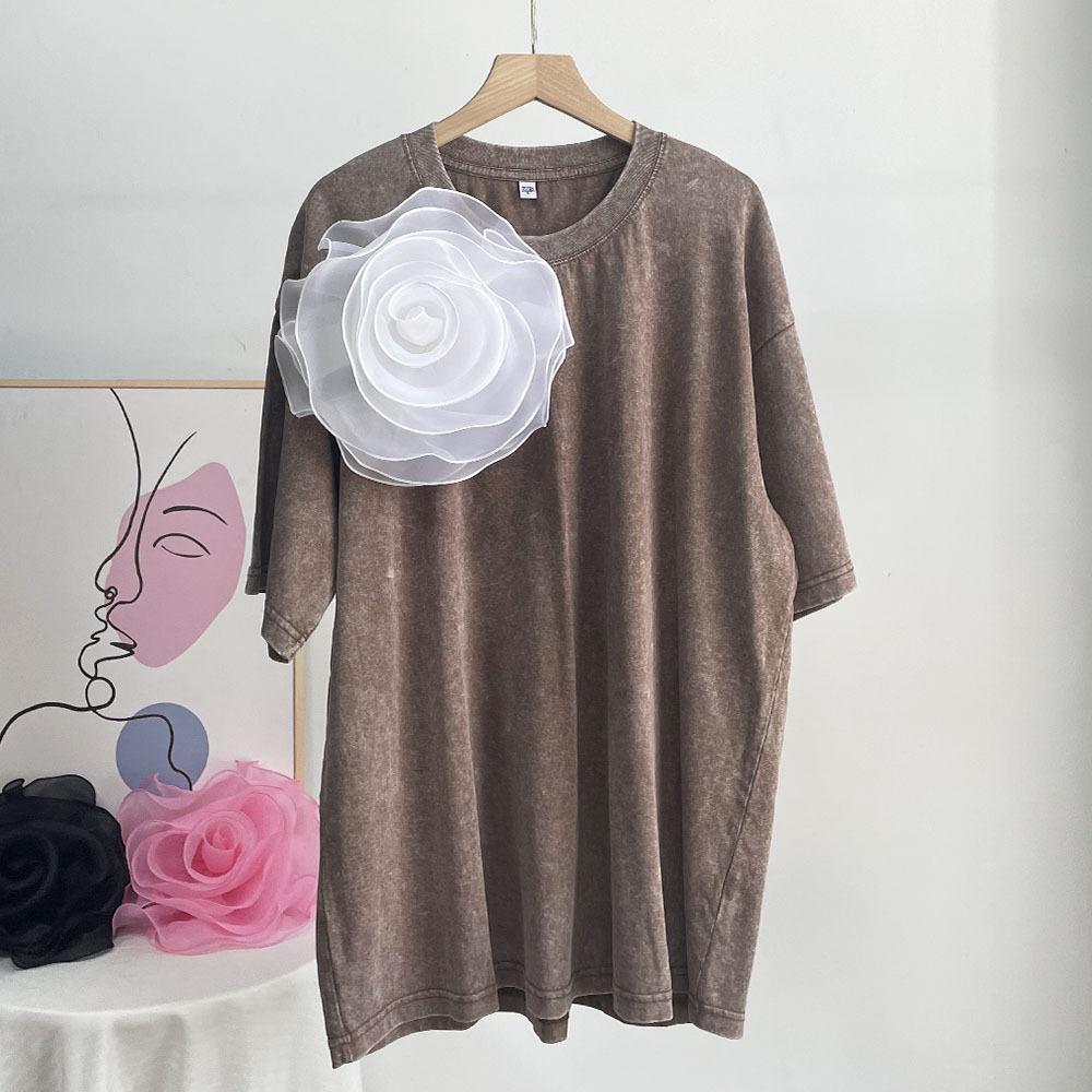  2024 Summer Washed Batik Faded Short-sleeved Street Style Old Cotton T-shirt Female Youthful Woman Clothes
