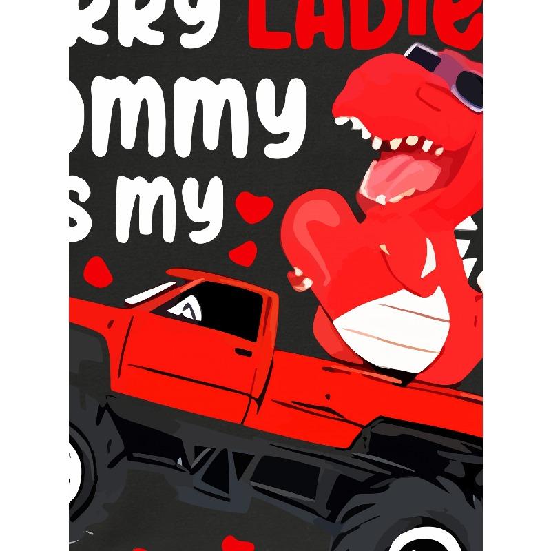 Europäische Größen Jungen Dinosaurier LKW & 'Mama ist mein Valentinstag' Grafik-T-Shirt - Lässiges, Bequemes Polyester-T-Shirt für Jugendliche, Maschinenwaschbar