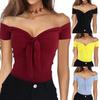 Fashion Sexy One-Shoulder Bowknot Solid Color Women's Summer Tops New V-Neck Beach Party Slim T-Shirt Women Clothing