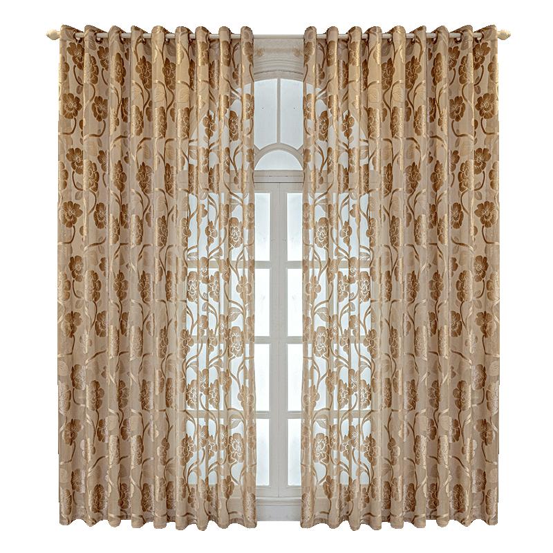 1pc Luxurious Golden Jacquard Window Sheer Curtain for Living Room, Bedroom, Balcony - Elegant Home Decor Window Treatment