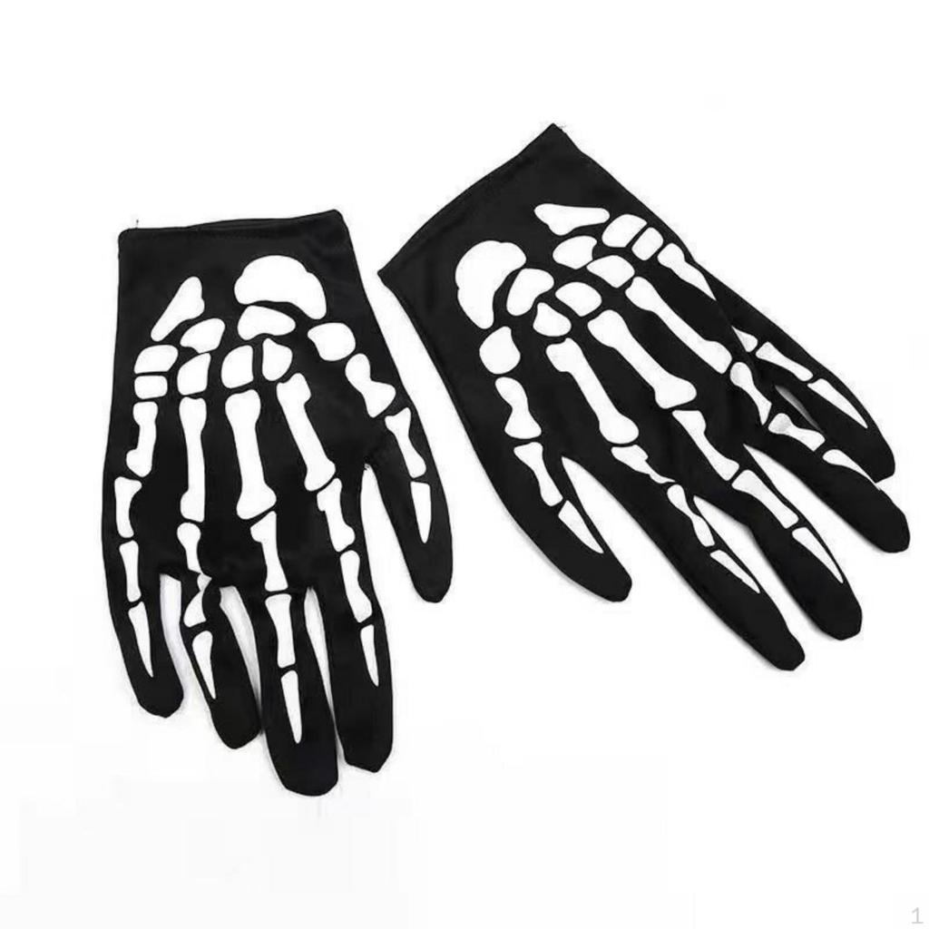 Full Finger Skeleton Gloves Black Hand Coverings S