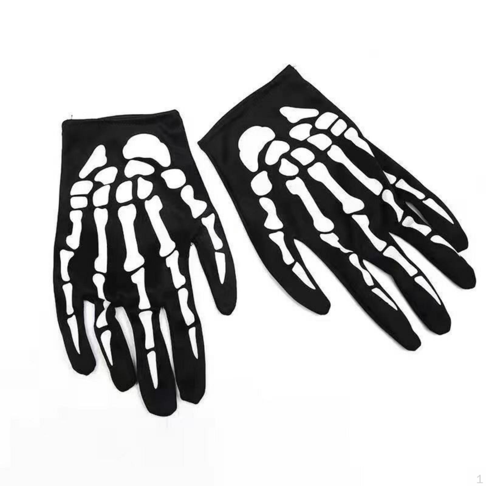 Full Finger Skeleton Gloves Black Hand Coverings Xl