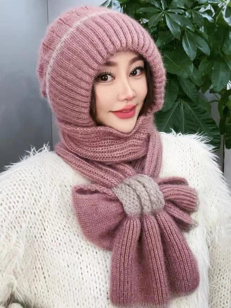 Winter Warm Knitted Thick Scarf Hats for Women Outdoor High Elastic Wind Hat