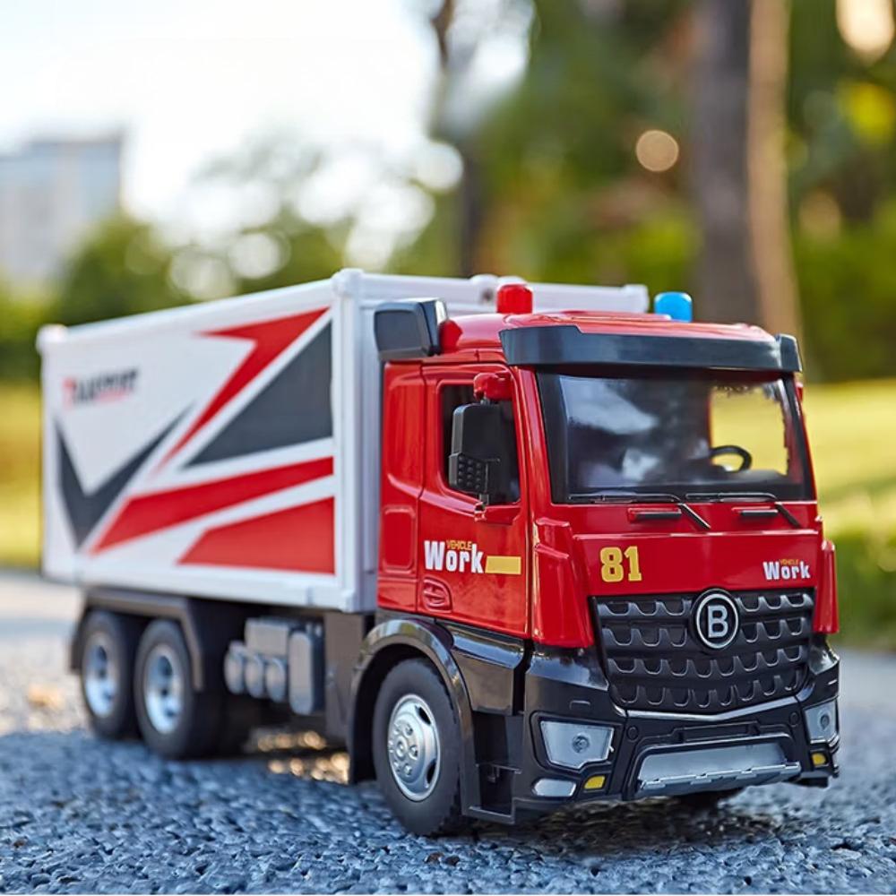 1:24 Mixer Truck Container Car Toy Model Alloy Diecast Doors Opened Sound Light Engineering Vehicle Models Gift for Kids