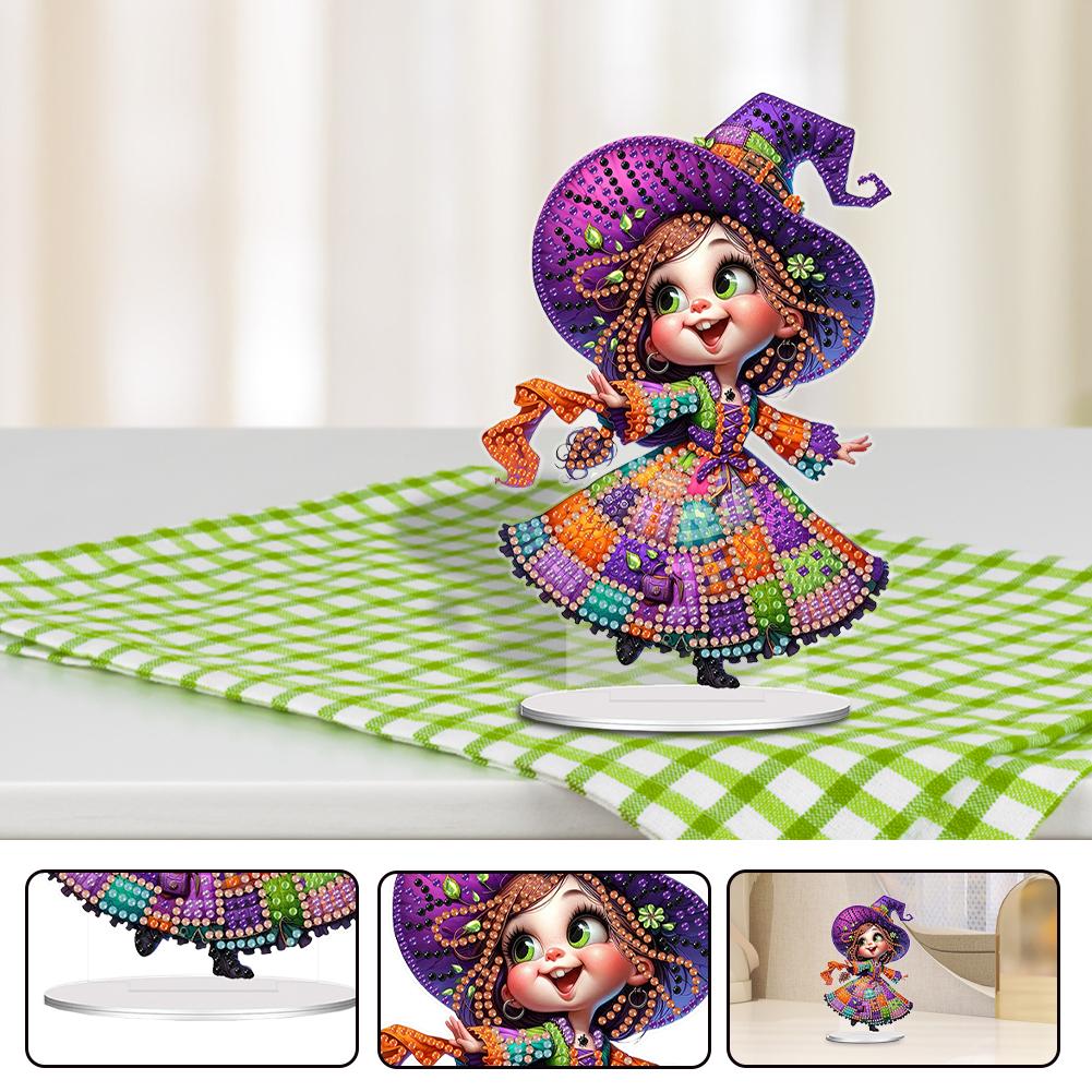 Acrylic Cartoon Animal Diamond Painting Desktop Ornaments Kit Witch 5D DIY Diamond Art Tabletop Decorations for Adults Beginner