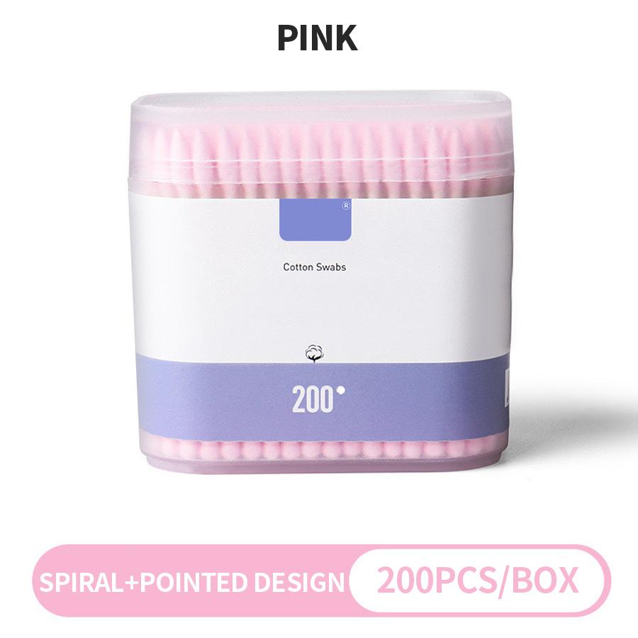 200PCS/box - high-quality double ended cotton swabs - suitable for personal cleaning, gentle makeup removal, makeup swabs, etc розовый