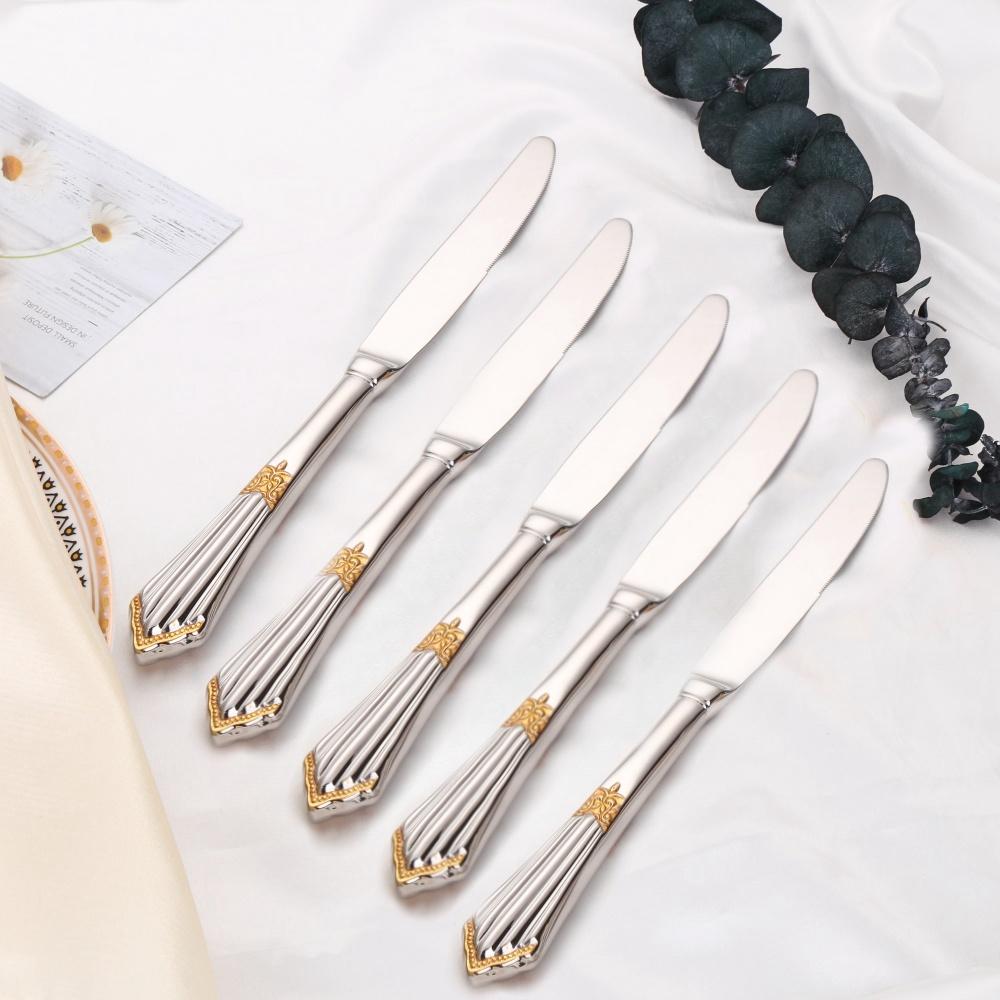 10,1" Vergoldetes Luxus-Tafelmesser-Set mit hohlem Griff Spülmaschinenfest Edelstahl Silber Tafelmesser 2/3/4/5/6 Stück