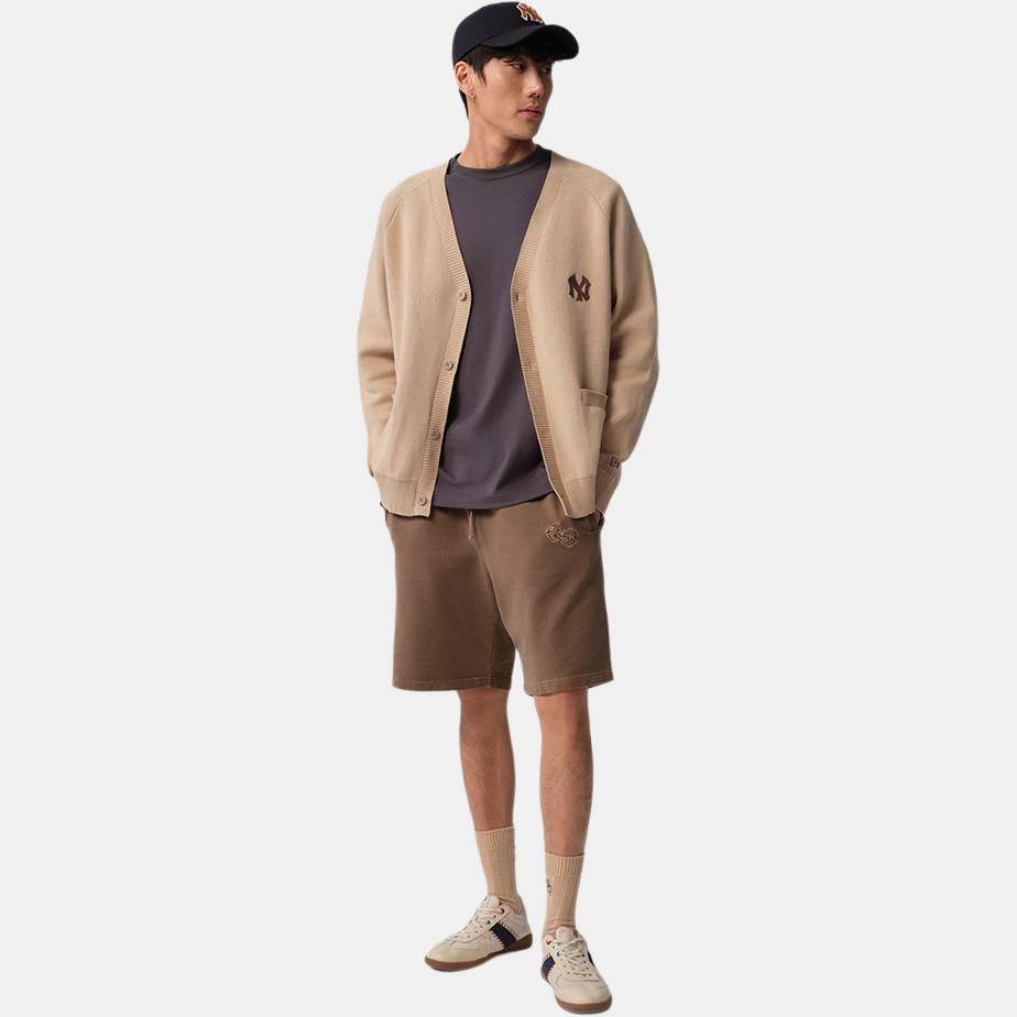 New Era SS24 MLB New York Yankees V-Neck Letter Melange Pattern Loose Long Sleeve Knit Sweater Unisex sweater Khaki 14187469