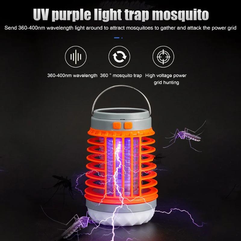 Solar LED Mosquito Killer Lamp Harmless Electric Shock Insect Trap Eco-Friendly Waterproof with Hook for Outdoor Summer Use