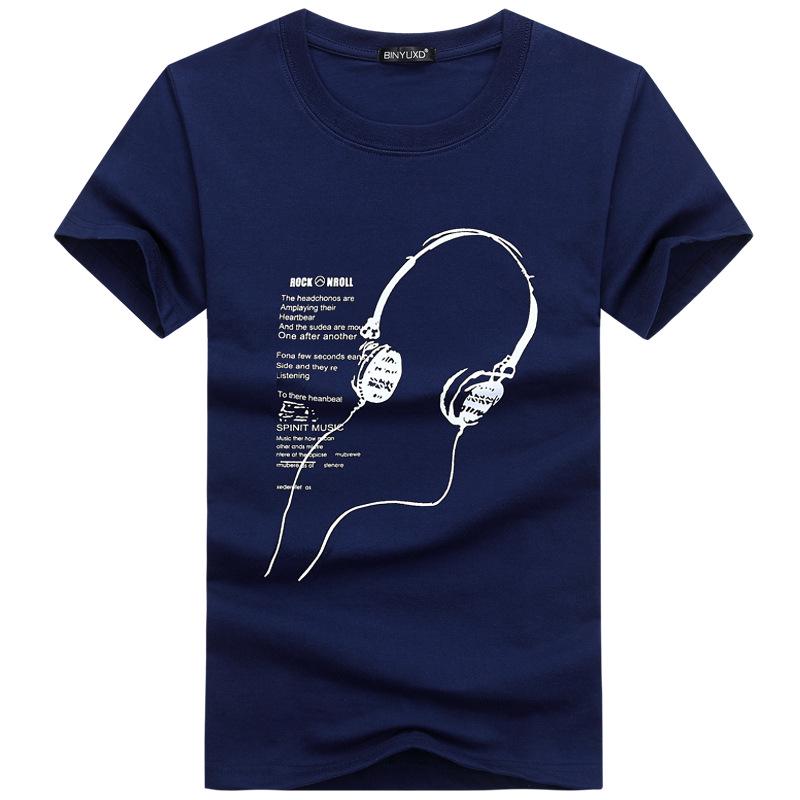 Men's Summer Short-Sleeve T-Shirt with Cartoon Headphones Design