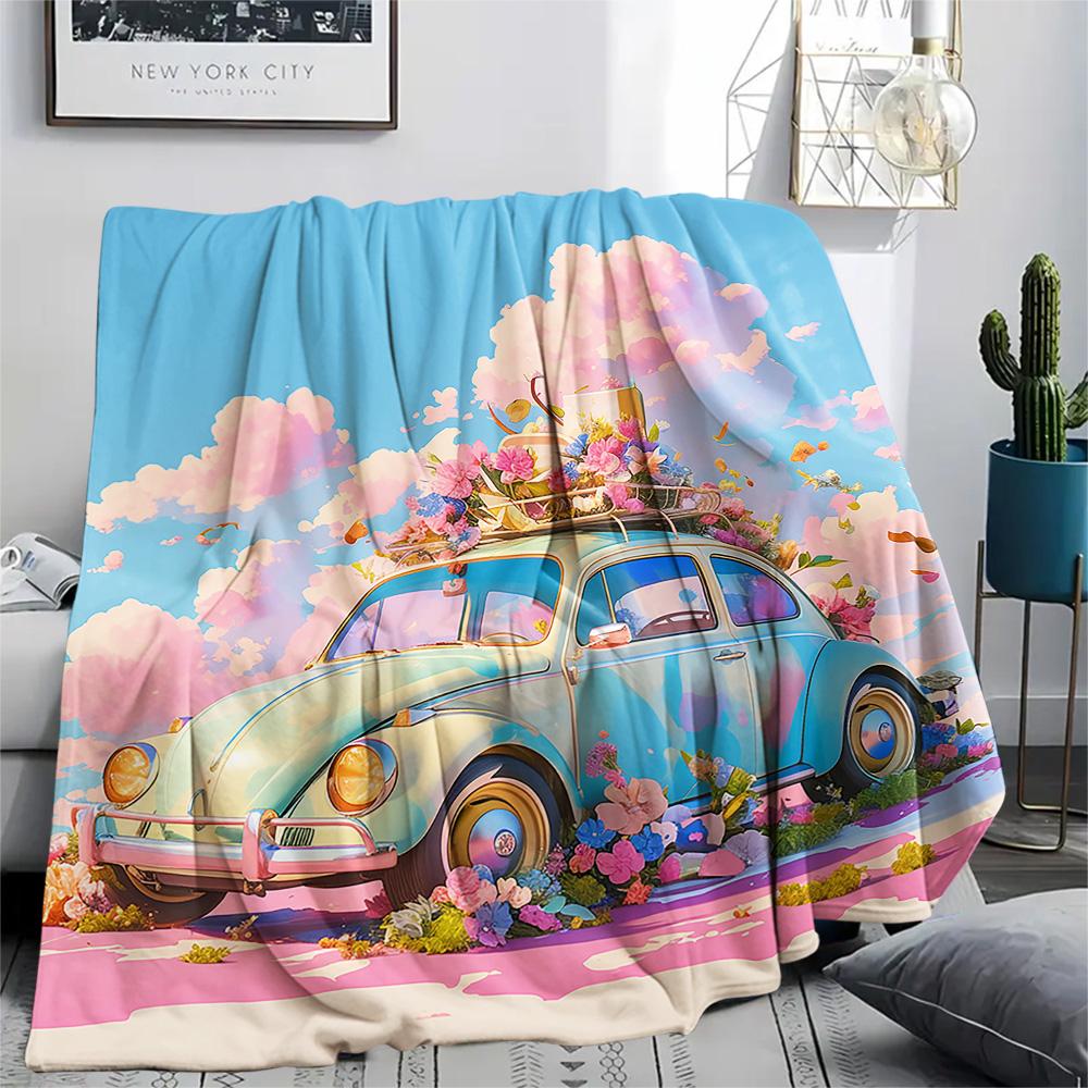 Car Print Flannel Blanket, High quality Comfortable for All Seasons, Home Decor, Warmth and Comfort, Perfect for Christmas Gifts