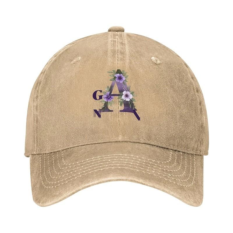 Floral Monogram A Baseball Cap Washed Denim Adjustable Casual Summer Sun Hat for Unisex