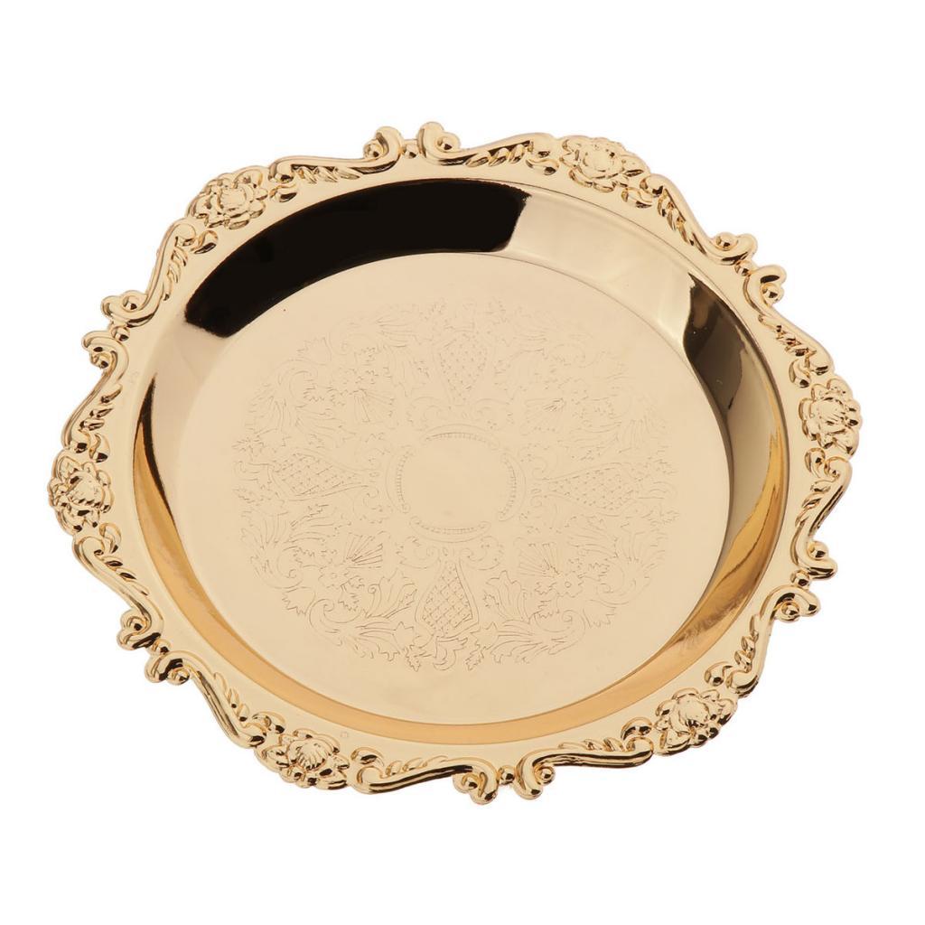 4''/6'' Gold Round Metal Fruit Dish Pastry Plate Tea Dessert Serving Tray for Hotel, Restaurant, Home Tableware