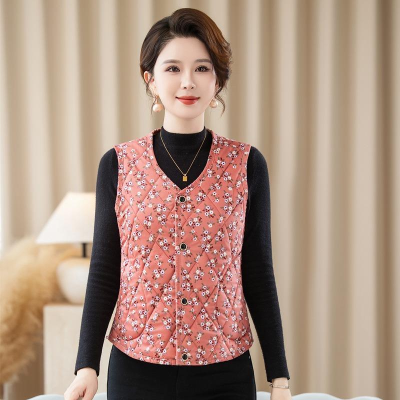 Kwiatowa kamizelka damska jesień i zima ciepła kamizelka do noszenia wewnątrz i na zewnątrz kamizelka podszewka