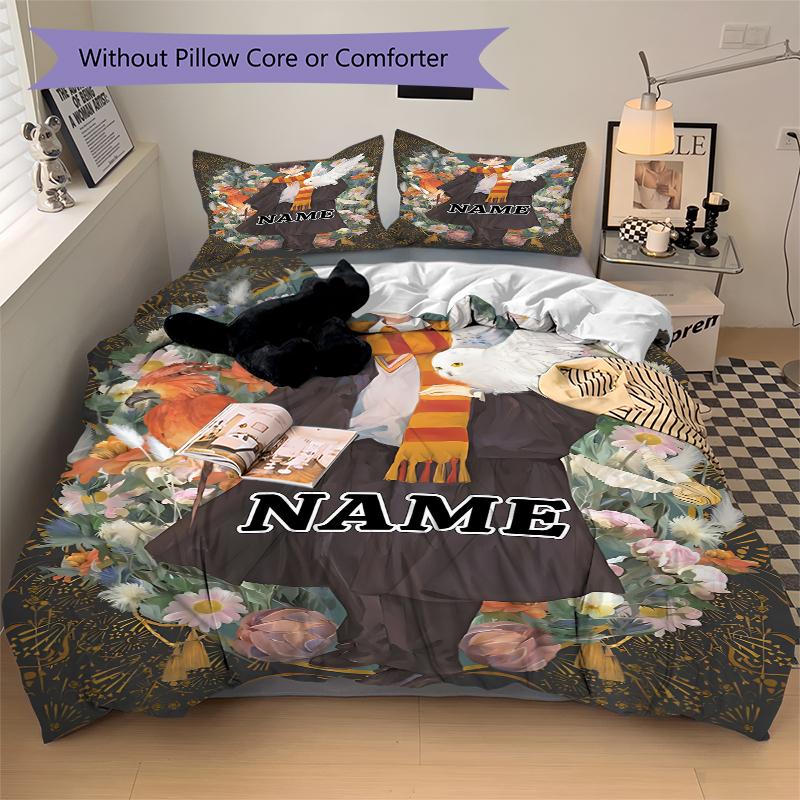 Custom Textile Harry Potter Floral Bedding 3 Piece Set HD Print Duvet Cover Pillowcases for Teens Adult Bedroom Decoration