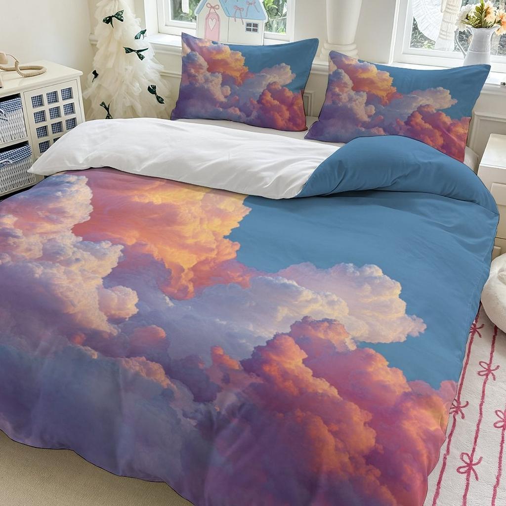 Colorful Clouds Bedding Set Soft Polyester Duvet Cover Set Quilt Cover With Pillowcase For Bedroom Decor Birthday Gift For Girls