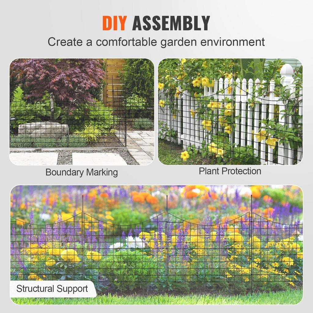 Garden Fence, No Dig Fence 36.6''(H)x29.5''(L) Animal Barrier Fence, Underground Decorative Garden Fencing with 2.5 Inch Spike Spacing, Metal Dog