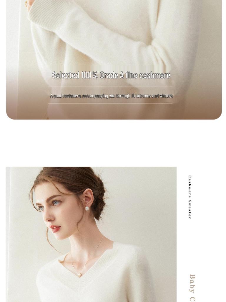 Women's 100% Pure Cashmere V-Neck Loose Knit Sweater - Autumn/Winter Short Pullover