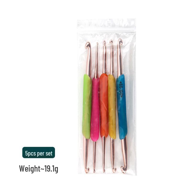 TPR Soft Rubber Double-Ended Crochet Hook Set, 5-Piece DIY Yarn Knitting Tool for Home Crafts