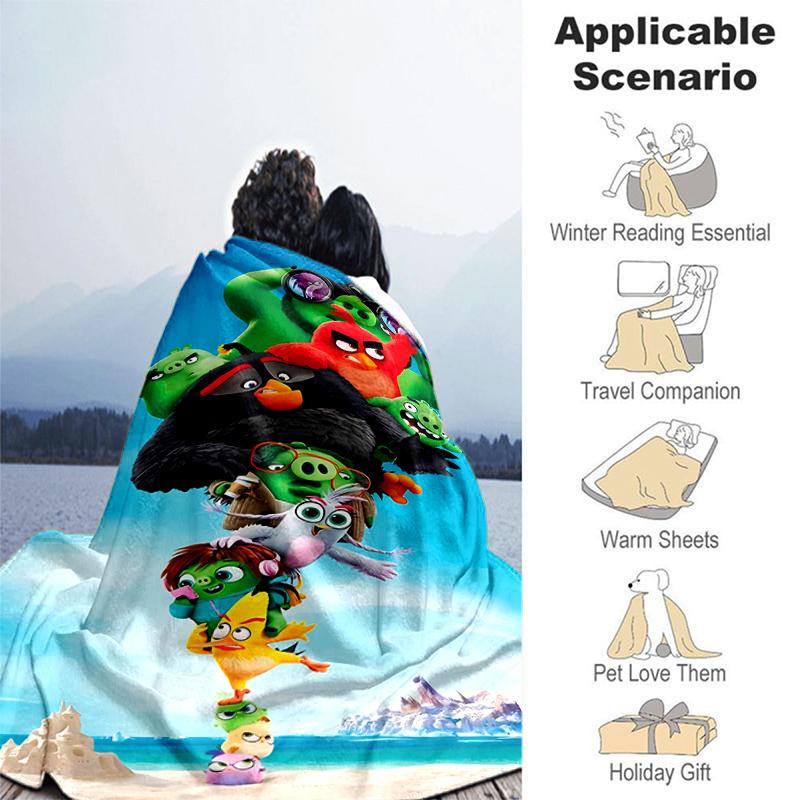 1pc Blanket angry Birds Print Design, Lightweight Blanket for Sofa, Bed- Soft &Warm, Gift for All Seasons like Christmas, Halloween
