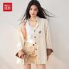 Hongdou Women's Long Sleeve Vintage Striped Casual Shirt