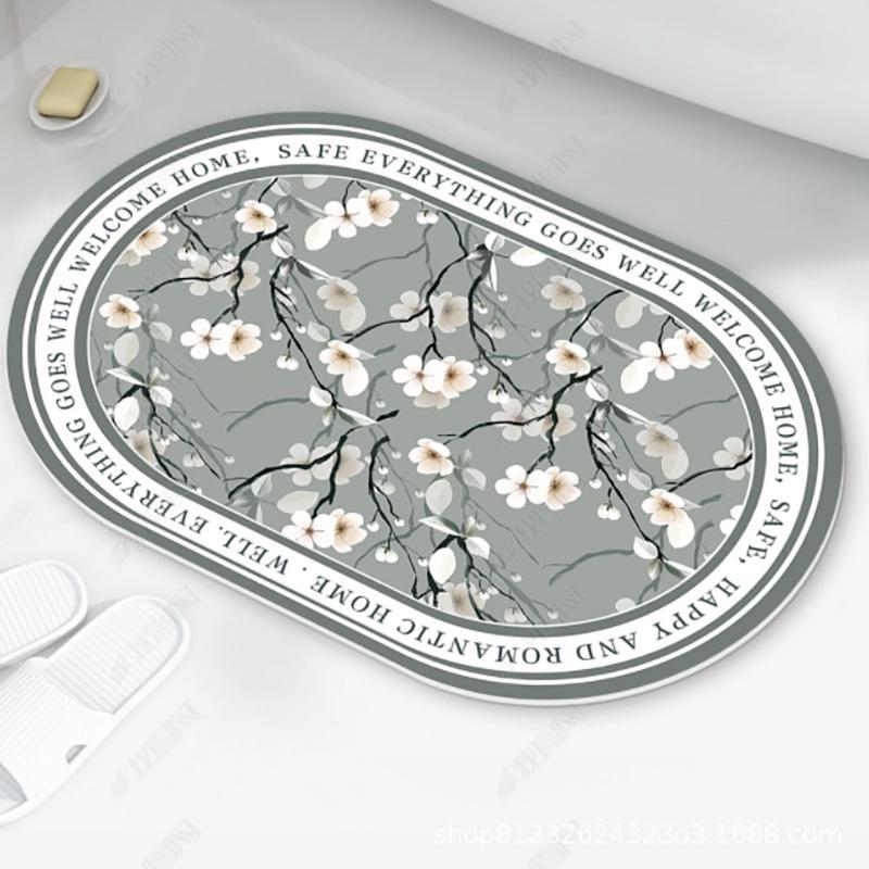 Oval Crystal Velvet Anti-Slip Mat for Living Room, Porch, and Bathroom
