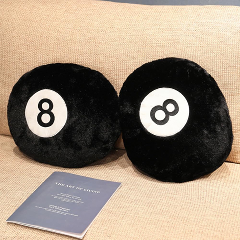 Black Large Sports Pillow Simulation Billiards 8 Balls Plush Stuffed Sports Balls Toy Soft Throw Pillows Cushion Decorative Cushionfor Home Bed Sofa