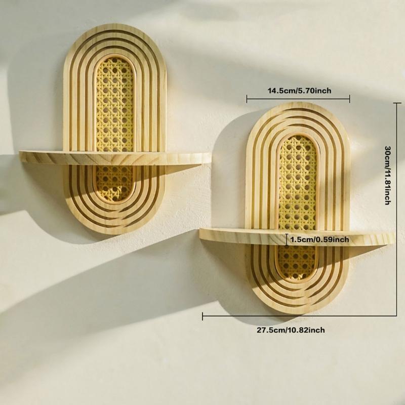 Wall Rattan Shelf Floating Shelves Wall Mounted,Plant Display Shelving X3UC