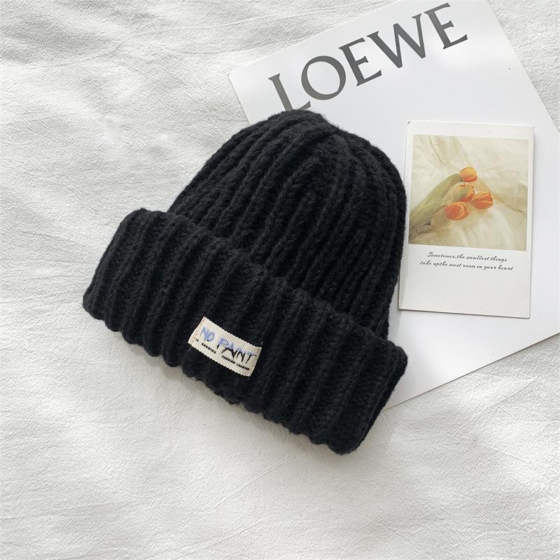 Fashion Cloth Label Knitted Baotou Cap Women's Cycling Travel Versatile Ear Protector Pullover Wool Cap