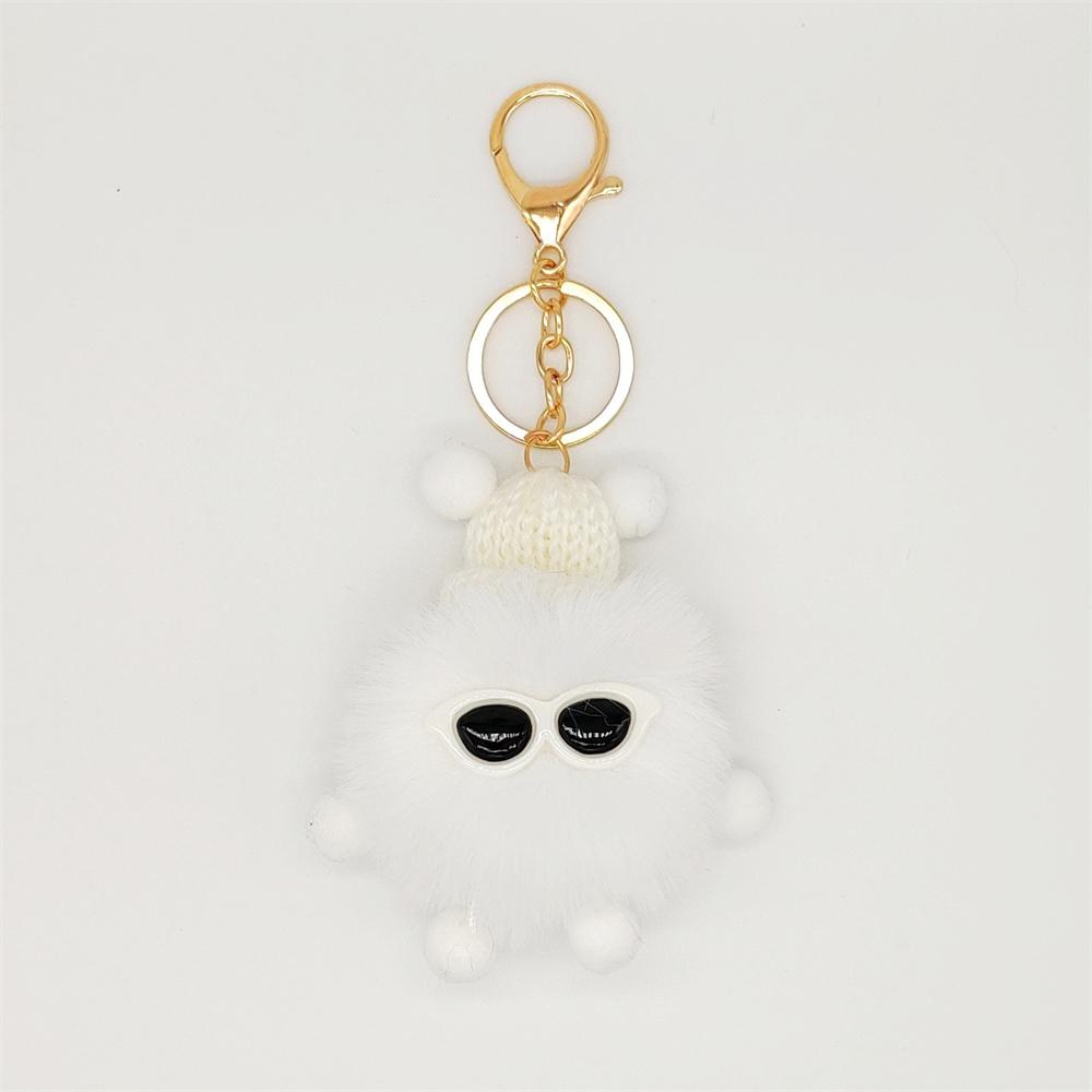 Niedliche bunte Plüschraupen Schlüsselanhänger mit Sonnenbrille Weicher Kaninchenfell Tier Pompon Anhänger Mit Schlüsselringen Für Damen Handtasche