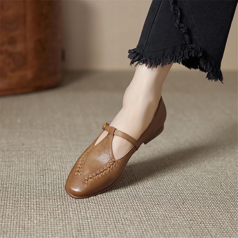 Fashion New Spring/autumn Genuine Leather Women Shoes Mary Jane Shoes Round Toe Shoes for Women Fashion Belt Buckle Low Heel Women Pumps