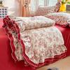 Frans Bloemen Kant Sprei Set - Dubbele Laag, Gewassen Katoen, Vier Delen